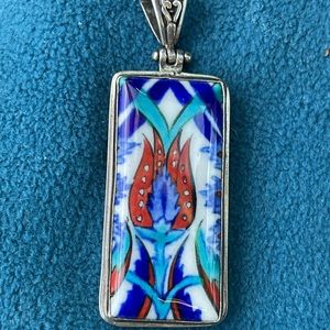 Turkish Tulip Motif Medallion,Sterling Silver,Scrolled Setting….